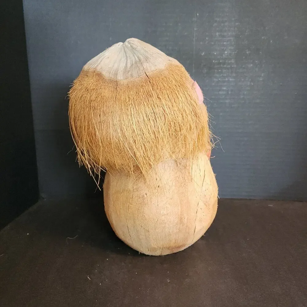 Vintage Carved Coconut, Figure Holding Maracas, Folk Art, Tiki Bar